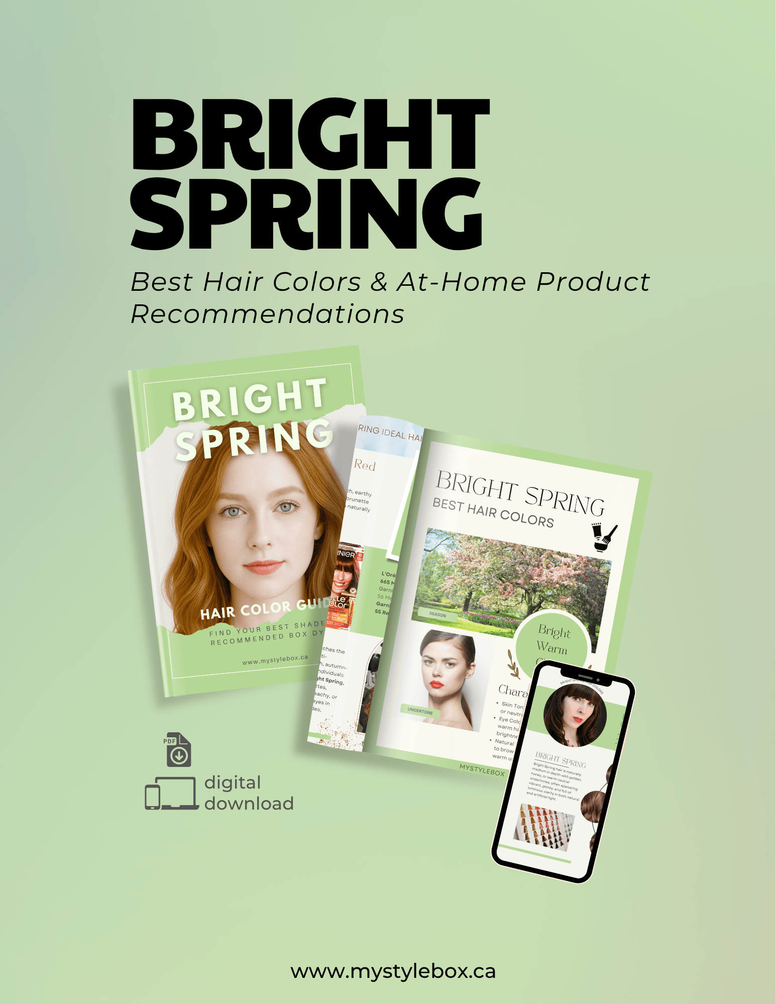 Bright Spring Digital Color Palette and Hair Color Guide